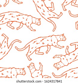 Cat Outline Seamless Pattern. Cats Outline Seamless Pattern on White Background Isolated. Stock Vector Illustration. Hand Drawn style. 