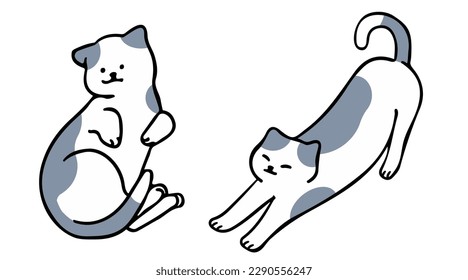 A cat in an outline style character design and a flat design style minimal vector illustration.