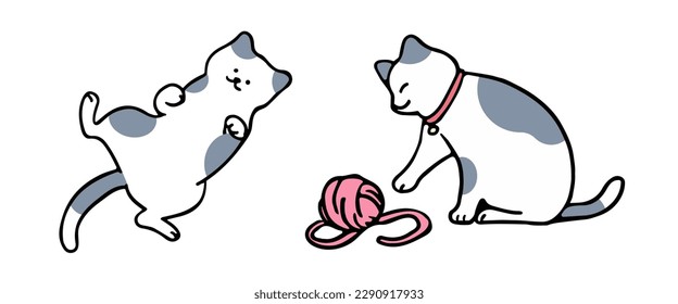 A cat in an outline style character design and a flat design style minimal vector illustration.