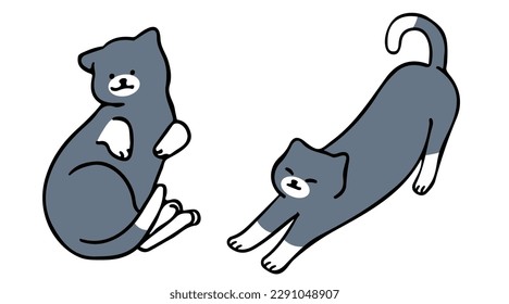 A cat in an outline style character design and a flat design style minimal vector illustration.