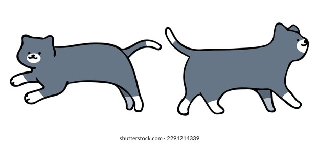 A cat in an outline style character design and a flat design style minimal vector illustration.