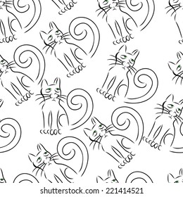 Cat outline vector seamless pattern illustration clip art