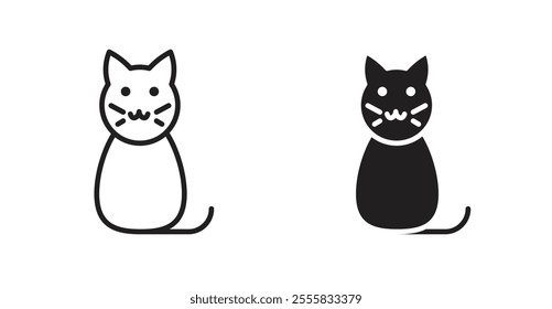 Cat outlined and solid icon vector collection.