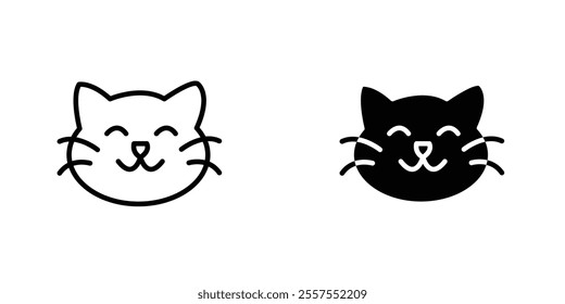 Cat outlined and solid icon vector collection.