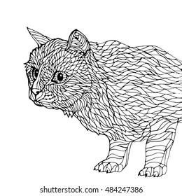 Cat outlines doodle line art hand drawn vector illustration coloring page