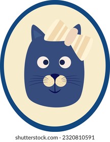 Gato en marco ovalado con el arco sobre la cabeza