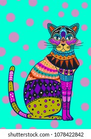 cat painted with colored patterns