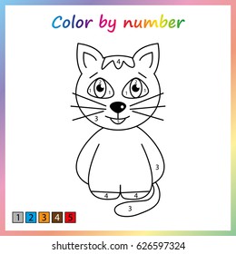 cat - painting page, color by numbers. Worksheet for education. Game for preschool kids.