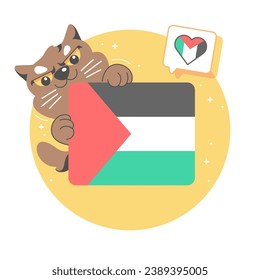 cat with palestina flag cartoon illustration