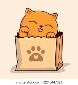 Cat in Paper Bag    Cute Orange Cat Peekaboo in Shopping Bag Waving Hand Paws