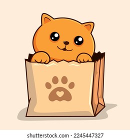 Cat in Paper Bag    Cute Orange Cat Peekaboo Hiding in Shopping Bag Waving Hand Paws