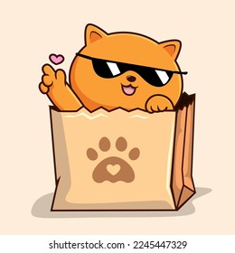 Cat in Paper Bag    Cute Orange Cat Peekaboo in Shopping Bag Love Hand Paws and Sunglasses
