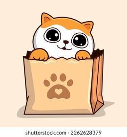Cat in Paper Bag Kawaii    Orange White Pussy Cat Playing in Shopping Bag