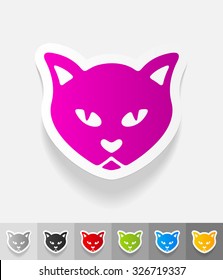 cat paper sticker with shadow. Vector illustration