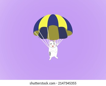 A cat parachuting happily. vector design