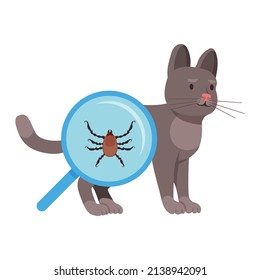 Cat with parasites cartoon flat vector illustration