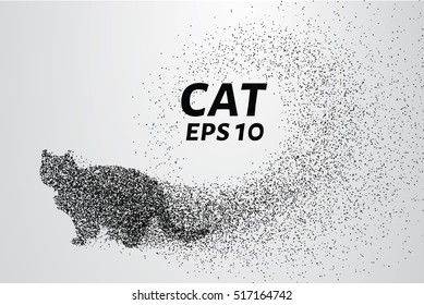 Cat of the particles. The cat consists of small circles and dots. Vector illustration.