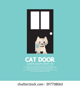 Cat Passing Through The Door For Cat Vector Illustration