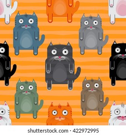 Cat pattern. Cartoon vector seamless background.