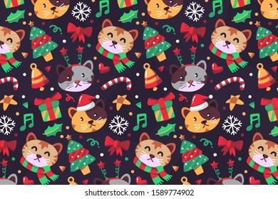 Cat Pattern With Christmas Theme 