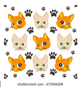 cat pattern cute animal isolated set cartoon