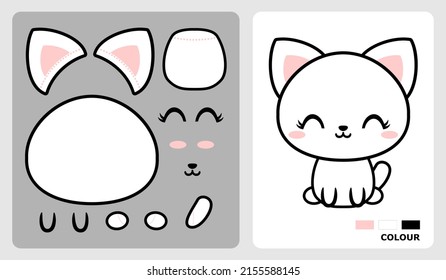 Cat Pattern For Felt, Applique, Patchwork And Paper Craft. Vector Illustration Of Kitten Puzzle. Cut And Glue Patterns For Children's Crafts.