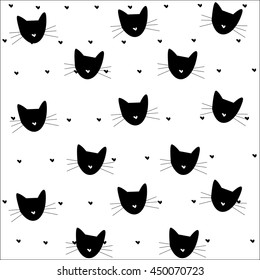 cat pattern heart pattern black vector illustration