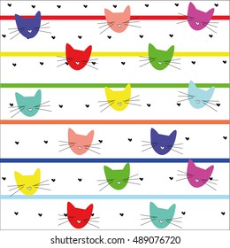 cat pattern hearts lines background vector illustration