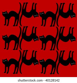 cat pattern isolated on red, vector art illustration