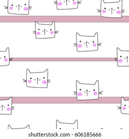 cat pattern lines background white background vector illustration