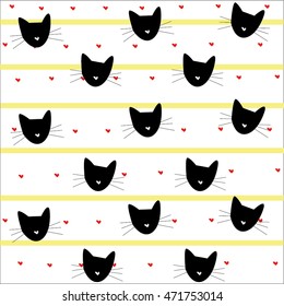 cat pattern lines hearts vector illustration