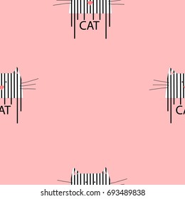 cat pattern lines seamless pattern pink background vector illustration 