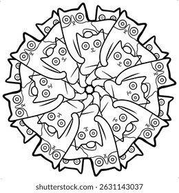 cat pattern mandala art isolated on a white background