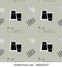 cat pattern meow grey background vector illustration 