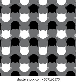 Cat pattern on grey background. Vector art.