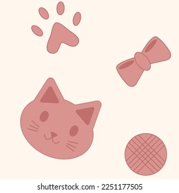Cat pattern with cat, paw, wool and bow