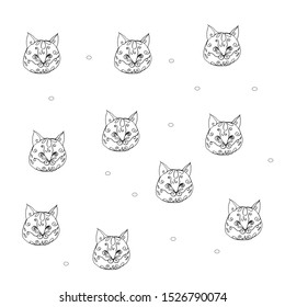 Cat pattern. Ready illustrations for cards, posters, stickers, books for children, print, design, t-shirts.
Hand-drawn. Cartoon style. Vector