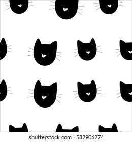 cat pattern seamless pattern black cat hearts black background vector illustration