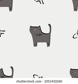 cat pattern seamless pattern grey background vector illustration 