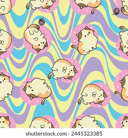 cat pattern with seamless pastel waves