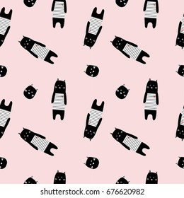cat pattern seamless pattern pink background vector illustration