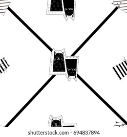 cat pattern seamless pattern white background lines seamless pattern vector illustration 
