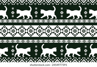Cat pattern. Seamless. White stripes, purple background. Ethnicity. Floral patterns, printed fabrics, pants, Lanna.