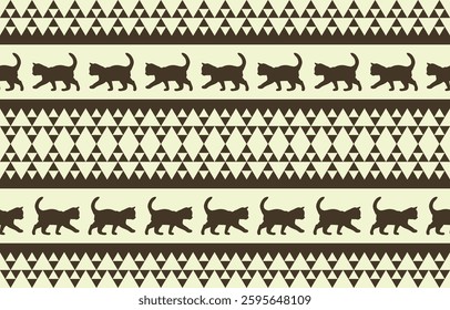 Cat pattern. Seamless. White stripes, colorful background. Ethnicity. Floral patterns, printed fabrics, pants, Lanna.
