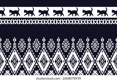Cat pattern. Seamless. White stripes, colorful background. Ethnicity. Floral patterns, printed fabrics, pants, Lanna.