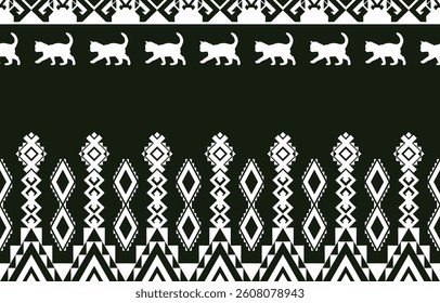 Cat pattern. Seamless. White stripes, colorful background. Ethnicity. Floral patterns, printed fabrics, pants, Lanna.