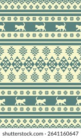 Cat pattern. Seamless. White stripes, colorful background. Ethnicity. Floral patterns, printed fabrics, pants, Lanna.