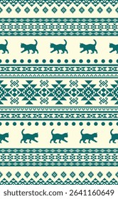 Cat pattern. Seamless. White stripes, colorful background. Ethnicity. Floral patterns, printed fabrics, pants, Lanna.