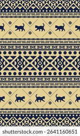 Cat pattern. Seamless. White stripes, colorful background. Ethnicity. Floral patterns, printed fabrics, pants, Lanna.