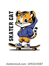 Katzenmuster Skateboardi Kinderkatze mit Tasche Vektorgrafik Design